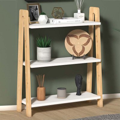 Βιβλιοθήκη Como Megapap από μελαμίνη χρώμα λευκό - oak 63x22x80εκ.