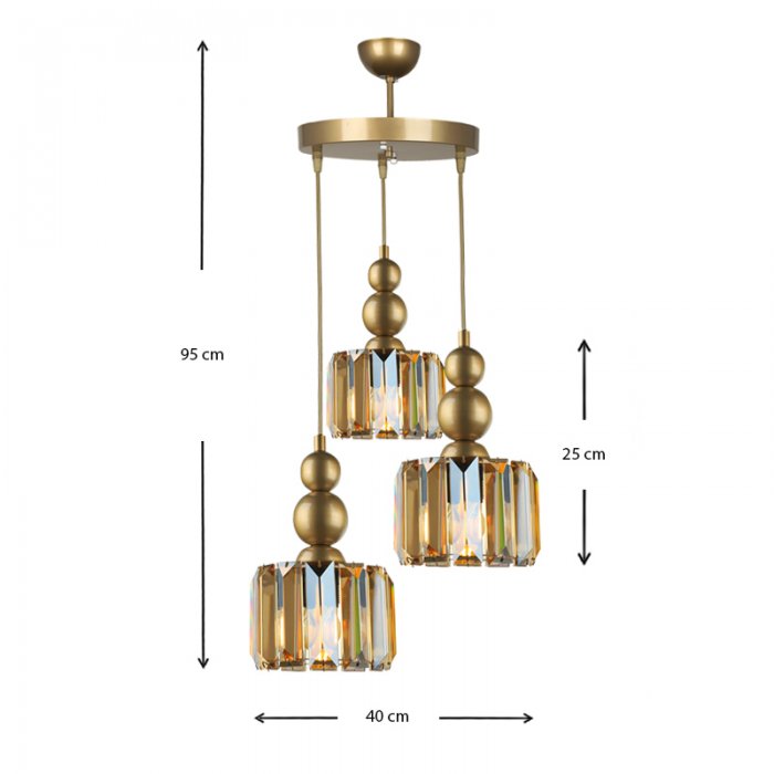 Φωτιστικό οροφής Alaba Megapap E27 μεταλλικό - γυάλινο τρίφωτο χρώμα χρυσό 40x40x95εκ.