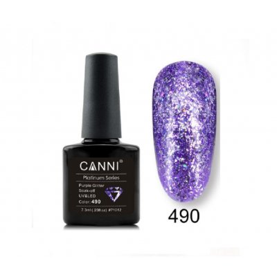 Canni Platinum Gel Polish 490 Purple Glitter 7.3ml 