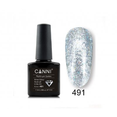 Canni Platinum Gel Polish 491 Silver Glitter 7.3ml 