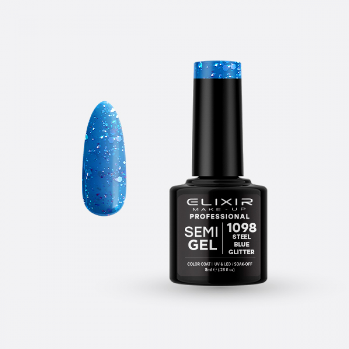 Elixir Make Up Semigel 1098 Steel Blue Glitter 8ml