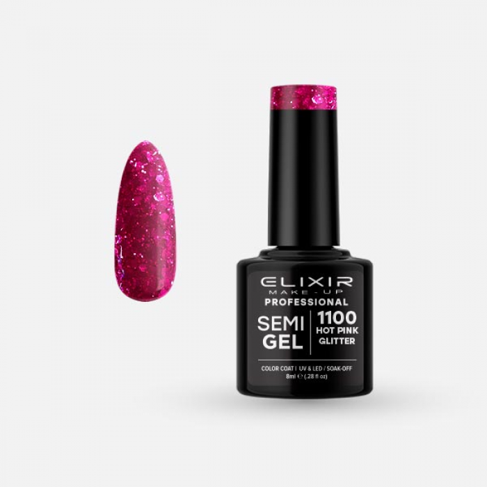 Elixir Make Up Semigel 1100 Hot Pink Glitter 8ml