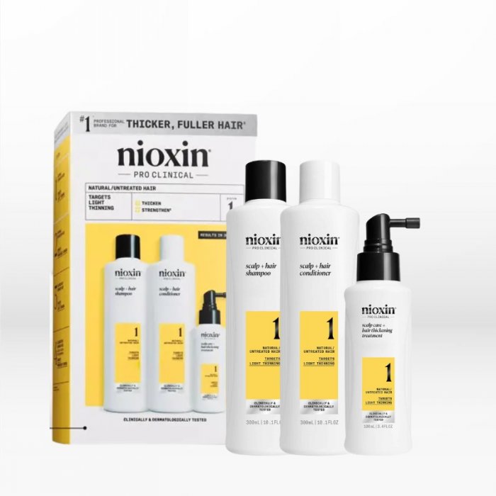 Nioxin System 1 Loyalty Kit Natural Hair, Light Thinning (Σαμπουάν 300ml, Γαλάκτωμα 300ml, Θεραπεία 100ml)