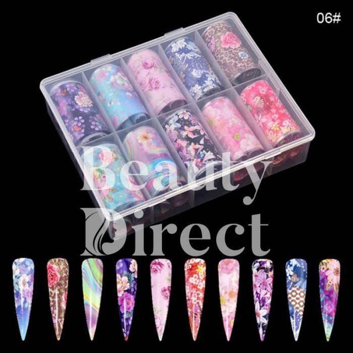 Nail Art Foil Συσκευασία 10 Τεμαχίων Πολύχρωμο 06