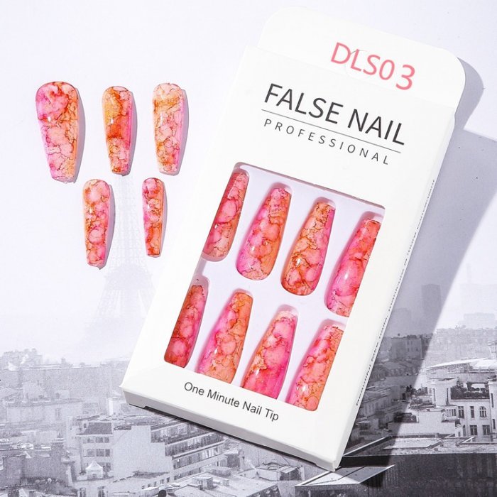 Nail Tips Colorful Long Box 3D With Glue/Sticker No3 (30pcs)