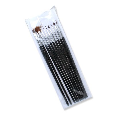 Nail Art Brush Set Black 10 pcs