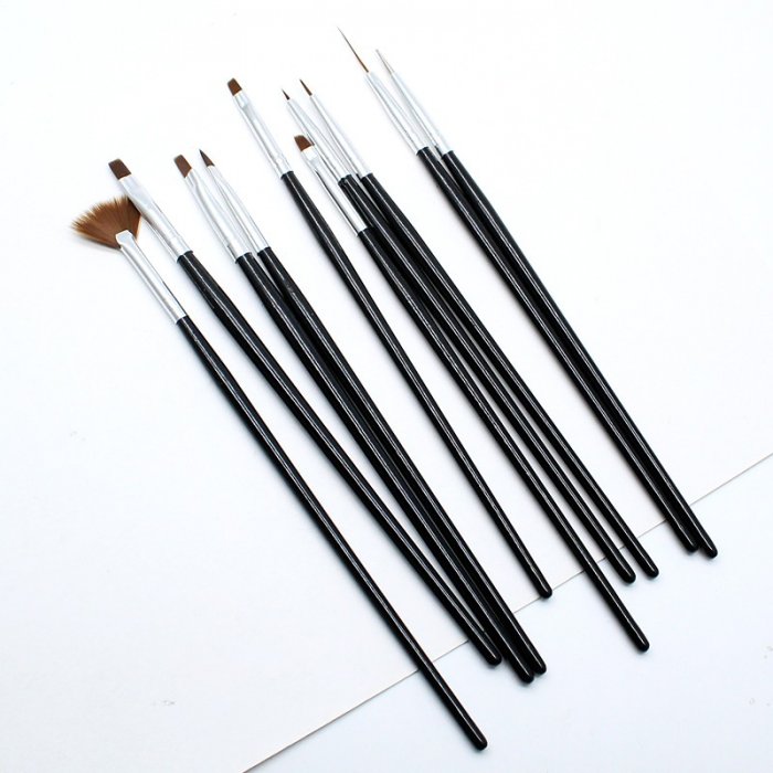 Nail Art Brush Set Black 10 pcs