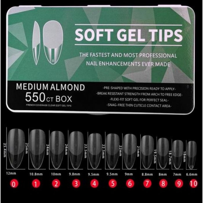 Soft Gel Tips Medium Almond 11 Sizes 550pcs