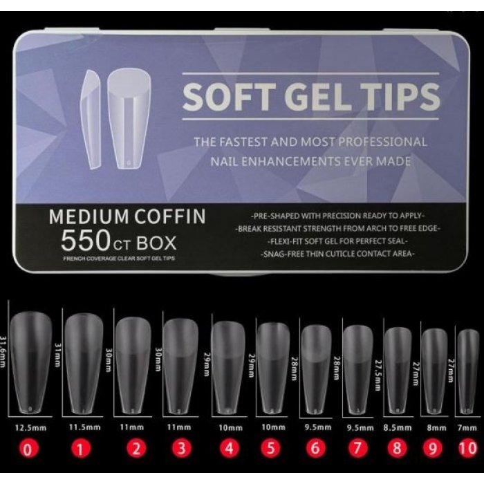 Soft Gel Tips Medium Coffin 11 Sizes 550pcs