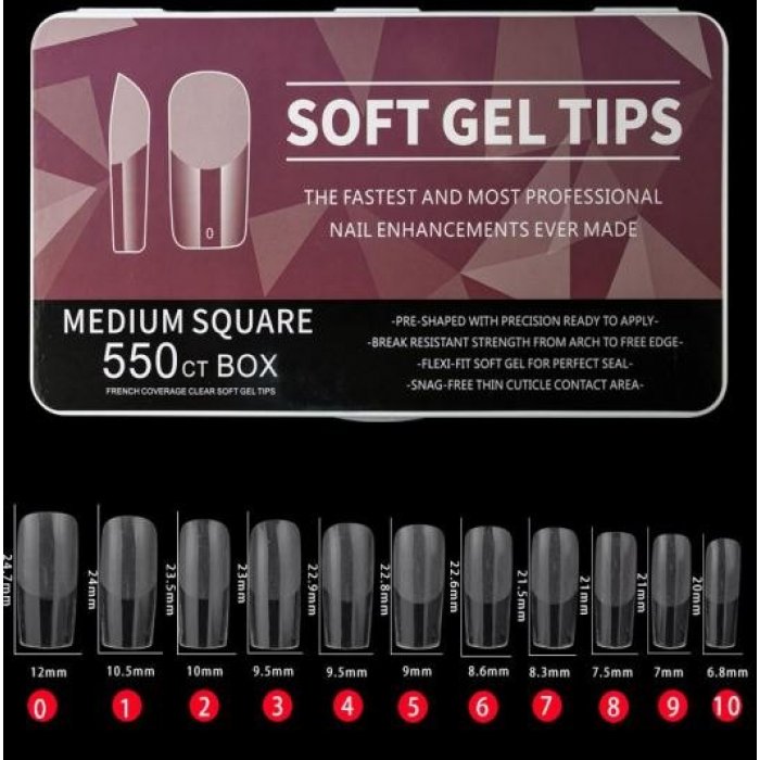 Soft Gel Tips Medium Square 11 Sizes 550pcs