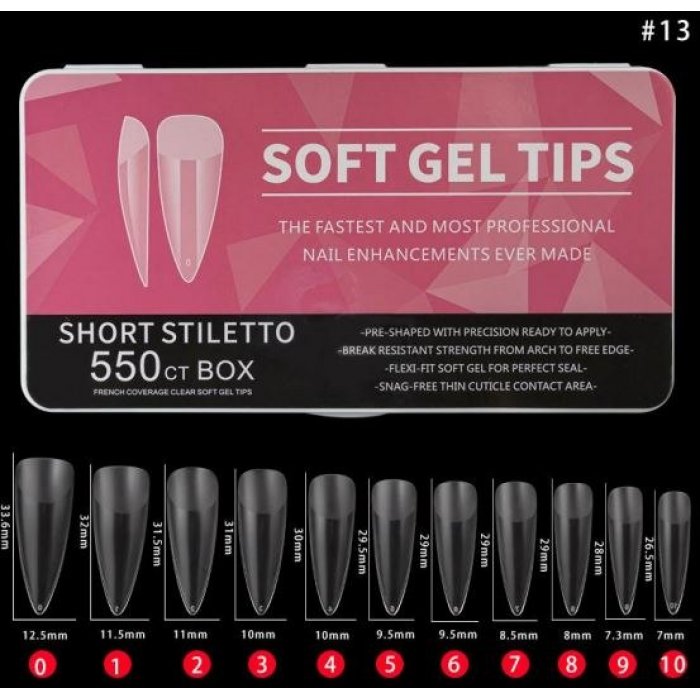 Soft Gel Tips Short Stilleto 11 Sizes 550pcs