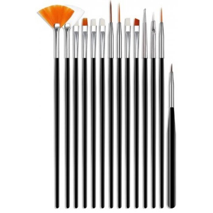 Art Nail Brush Set Black 15pcs