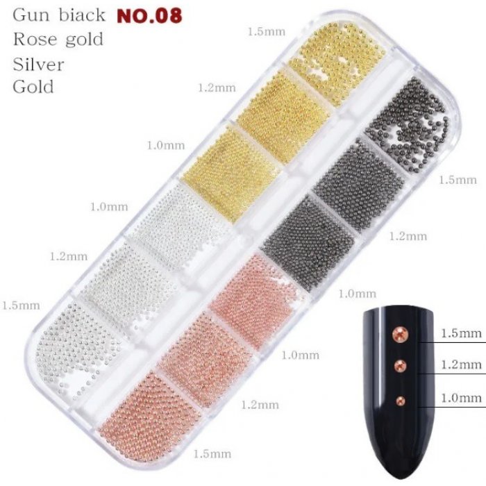 Decorative Nail Art Caviar Steel Gun Black Rose Gold Silver Gold No8