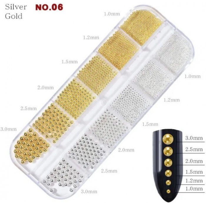 Decorative Nail Art Caviar Steel Silver Gold Νο6