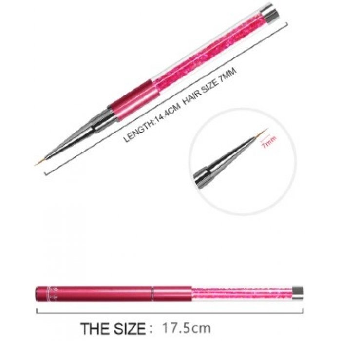 Linear Nail Art Brush Ergonomic Handle With Rhinestones Pink