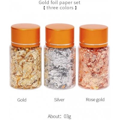 Nail Art Foil Set For Nail Decoration Three Piece Set Gold Silver Rose Gold 3x3gr