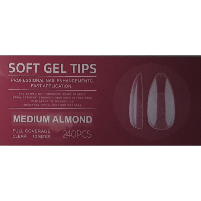 Soft Gel Tips Medium Almond 12 Sizes 240pcs