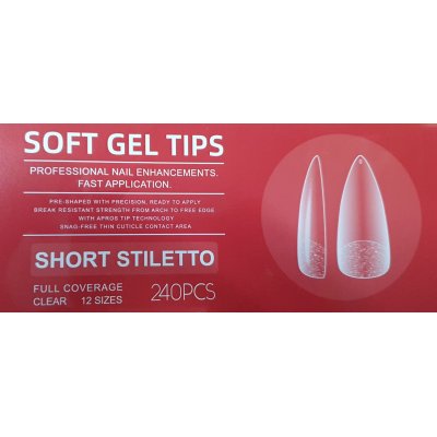 Soft Gel Tips Short Stiletto 12 Sizes 240pcs