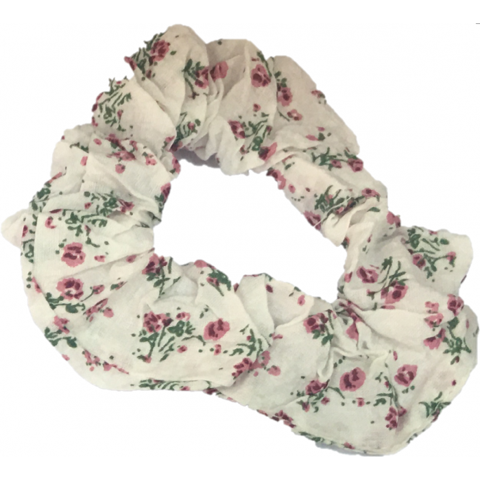 Scrunchie White With Pink Flowers