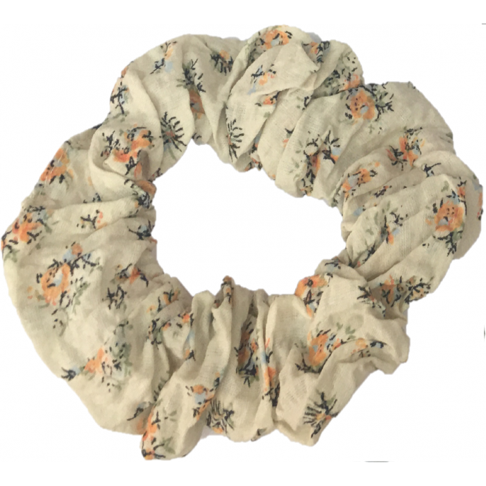 Scrunchie Beige With Brown Flowers