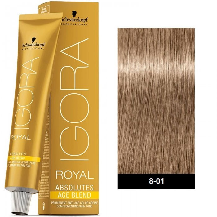 Schwarzkopf Professional Igora Royal Absolutes 8-01 Ξανθό Ανοιχτό Σαντρέ Φυσικό 60ml