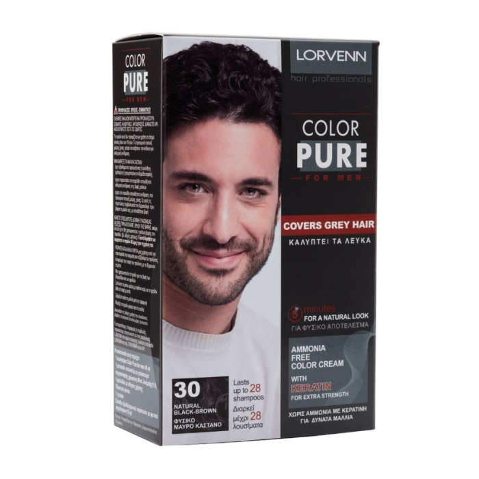 Lorvenn Color Pure Μόνιμη Βαφή Για Άνδρες 30 Φυσικό Μαύρο Καστανό 40ml