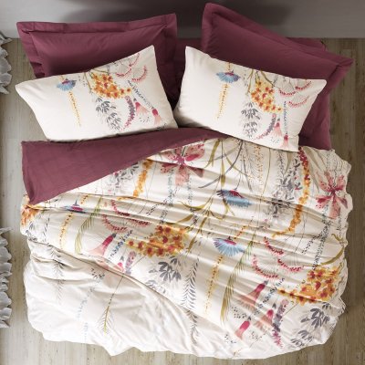 Σετ παπλωματοθήκη Flos Cotton Box 4 τμχ Διπλή (200x220) χρώμα μπορντώ