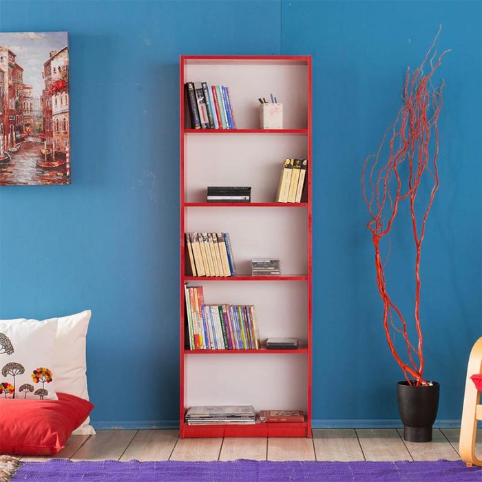 Βιβλιοθήκη Max Megapap χρώμα κόκκινο 58x23x170εκ.