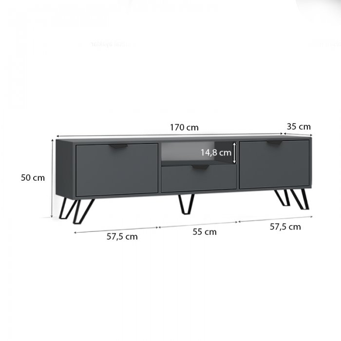 Έπιπλο τηλεόρασης Jasmine Megapap χρώμα γκρι 170x35x50εκ.