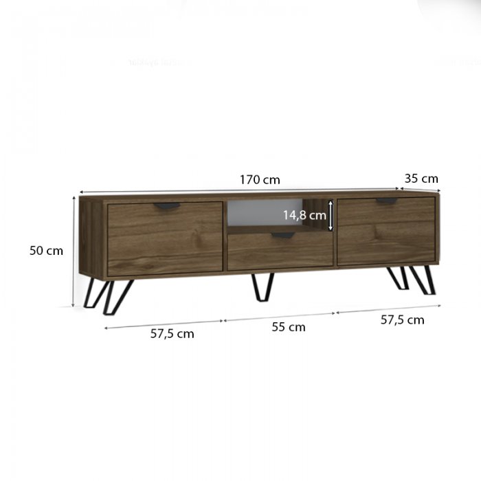 Έπιπλο τηλεόρασης Jasmine Megapap χρώμα καρυδί 170x35x50εκ.