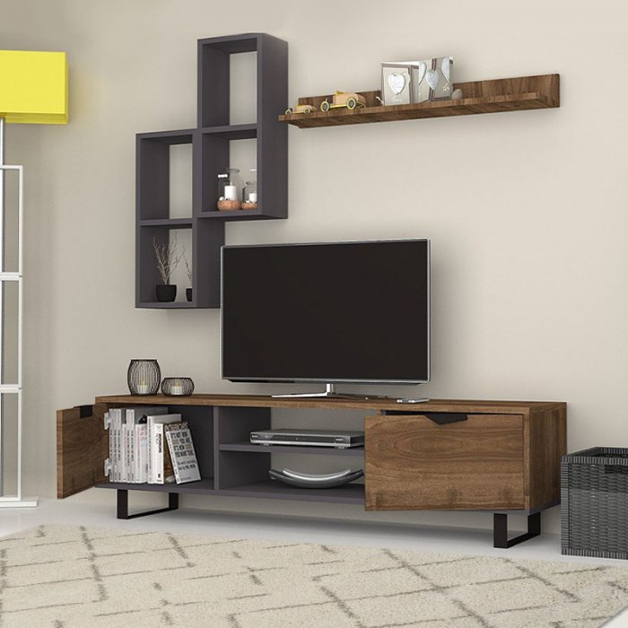Σύνθεση τηλεόρασης Lonsa Megapap χρώμα καρυδί - γκρι 160x35x40εκ.