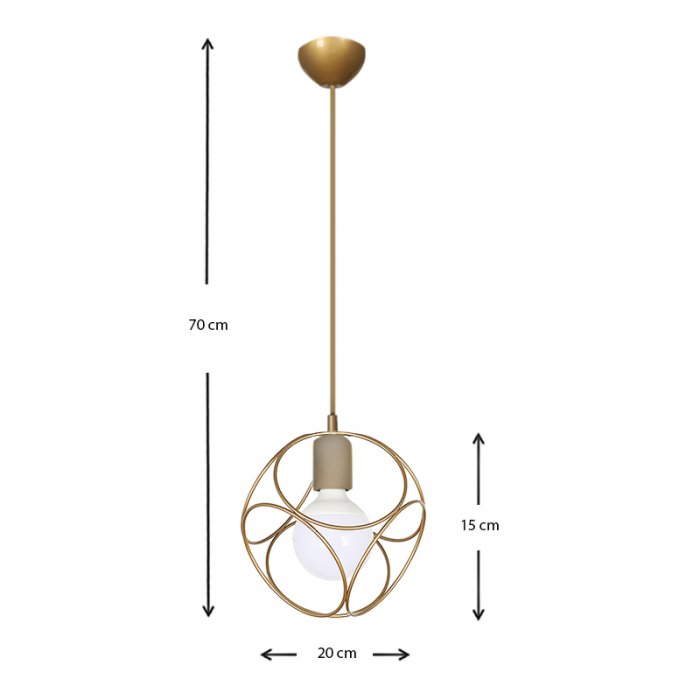 Φωτιστικό οροφής Lusita Megapap E27 μεταλλικό μονόφωτο χρώμα χρυσό 20x20x70εκ.