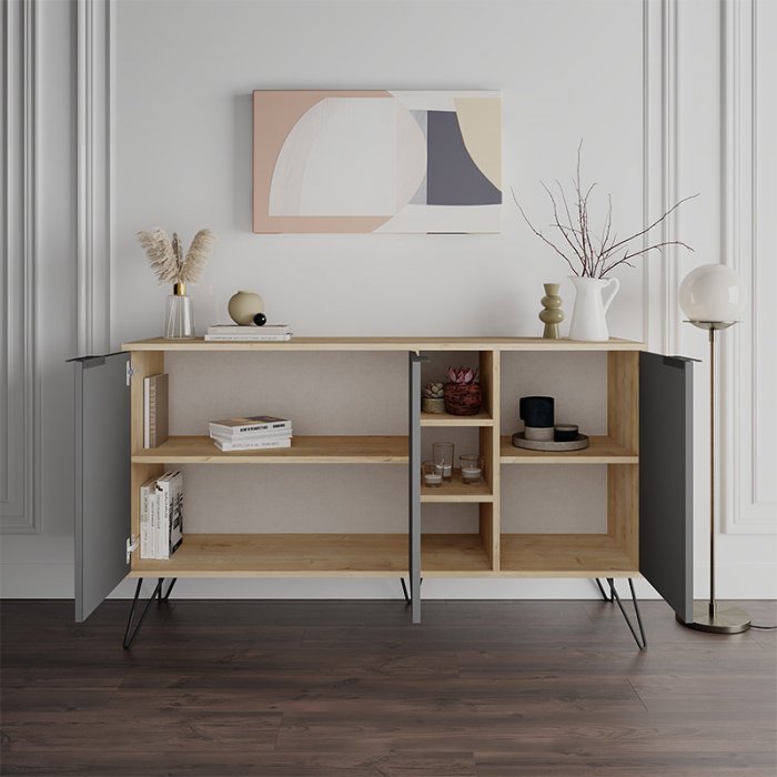 Μπουφές Clara Megapap χρώμα φυσικό οξιάς - ανθρακί 142x35,6x83εκ.