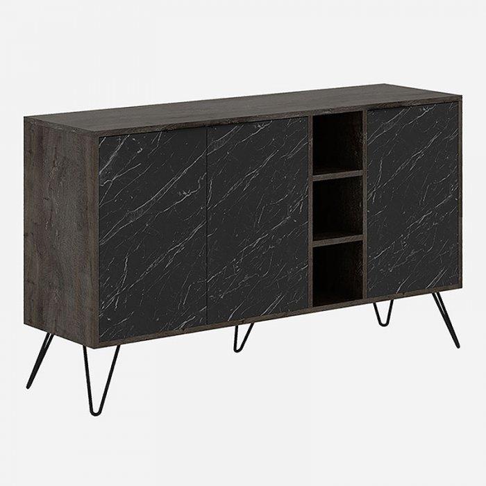 Μπουφές Clara Megapap χρώμα dark coffee - μαύρο εφέ μαρμάρου 142x35,6x83εκ.