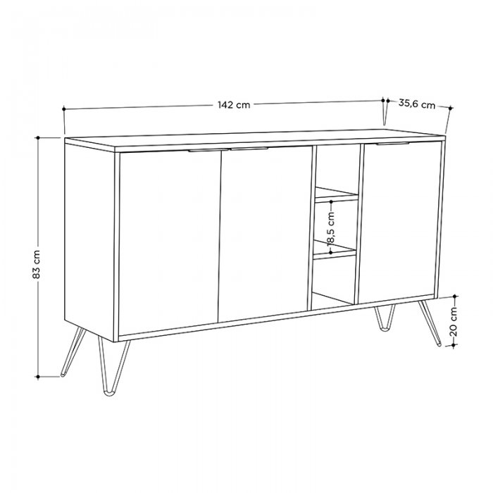 Μπουφές Clara Megapap χρώμα dark coffee - μαύρο εφέ μαρμάρου 142x35,6x83εκ.