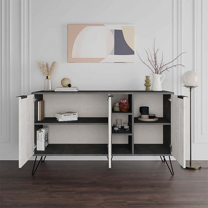 Μπουφές Clara Megapap χρώμα γκρι ρετρό - λευκό αντικέ 142x35,6x83εκ.