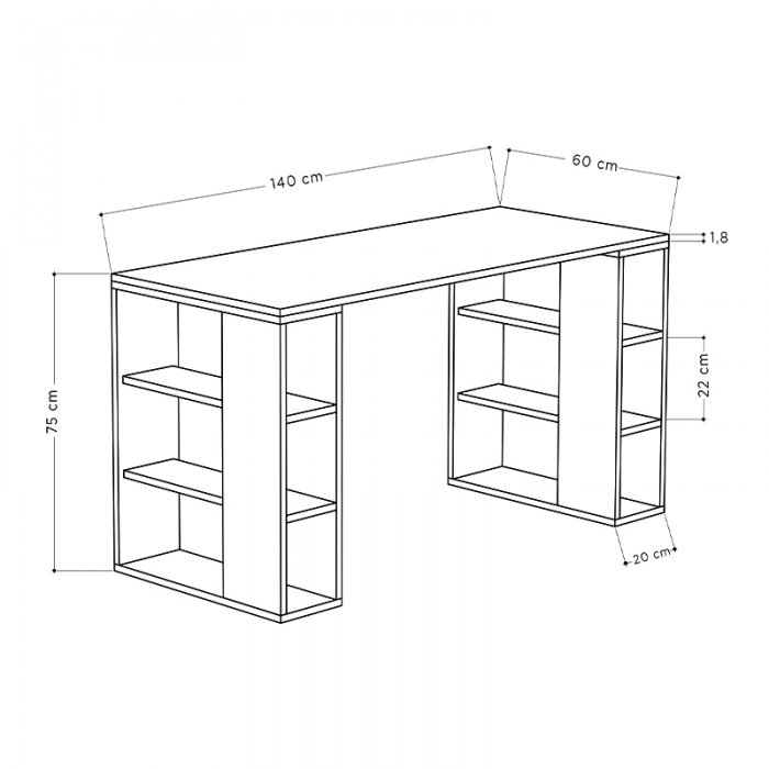 Γραφείο εργασίας Colmar Megapap χρώμα sapphire oak 140x60x75εκ
