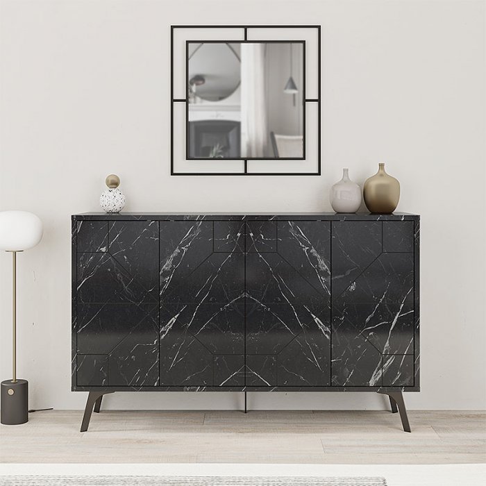Μπουφές Dune Megapap χρώμα μαύρο εφέ μαρμάρου 123x35x77,4εκ.