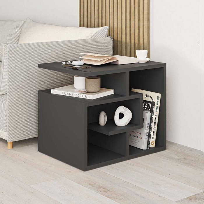 Βοηθητικό τραπεζάκι Labirent Megapap χρώμα ανθρακί 54x40x45εκ.