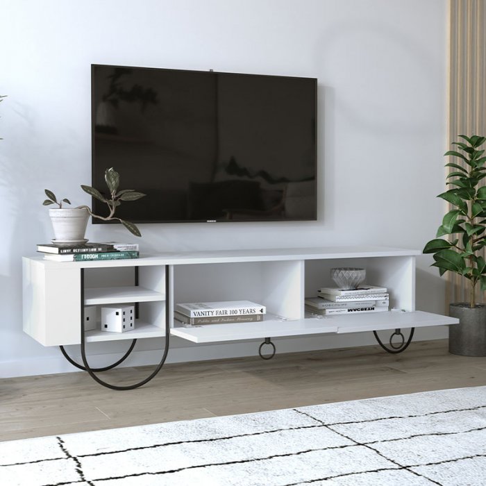 Έπιπλο τηλεόρασης Norfolk Megapap χρώμα λευκό 151x35x43εκ.