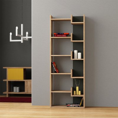 Βιβλιοθήκη Oppa Megapap χρώμα φυσικό οξιάς/ανθρακί 60x22x162εκ.