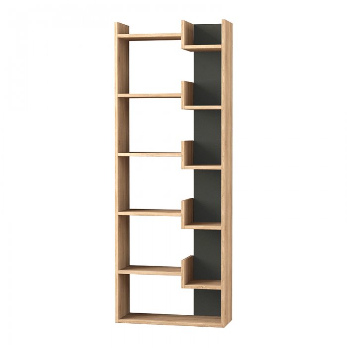 Βιβλιοθήκη Oppa Megapap χρώμα φυσικό οξιάς/ανθρακί 60x22x162εκ.