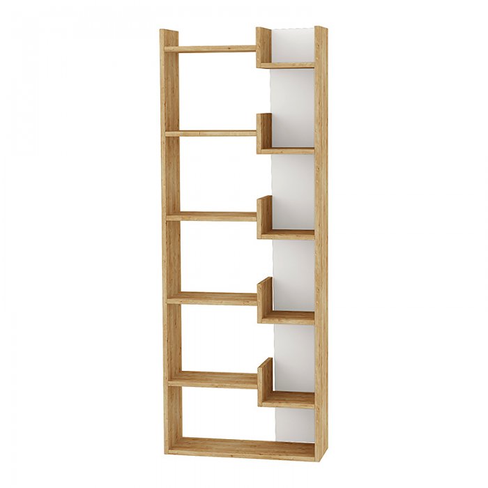 Βιβλιοθήκη Oppa Megapap χρώμα φυσικό οξιάς/λευκό 60x22x162εκ.