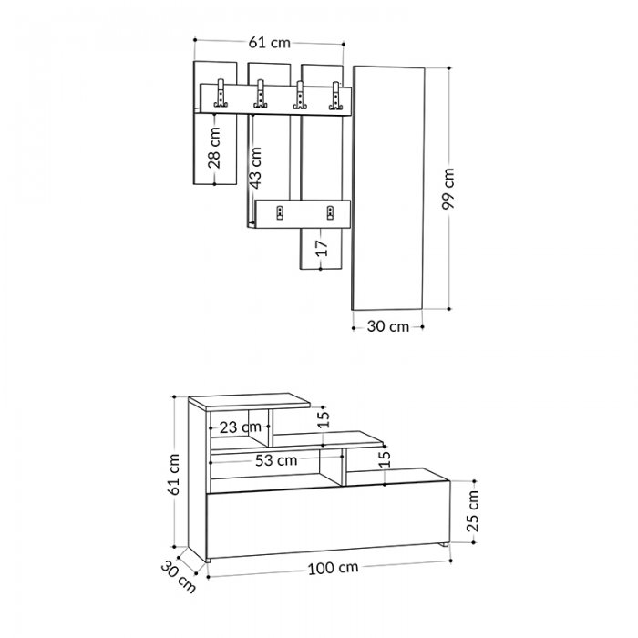 Έπιπλο εισόδου Vesty Megapap χρώμα ανοιχτό καρυδί 100x30x61εκ.