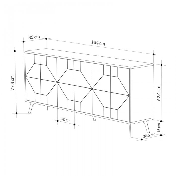 Μπουφές Dune Megapap χρώμα ανθρακί 184x35x77,4εκ.