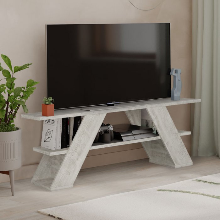 Έπιπλο τηλεόρασης Farfalla Megapap χρώμα λευκό αντικέ 120x33,5x40εκ. Έπιπλο τηλεόρασης Farfalla Megapap χρώμα λευκό αντικέ 120x33,5x40εκ.