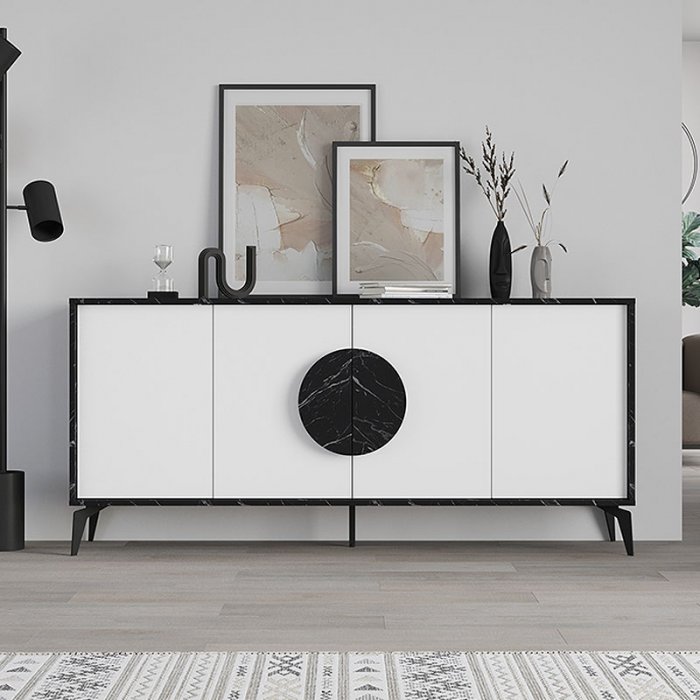 Μπουφές Gora Megapap χρώμα μαύρο εφέ μαρμάρου - λευκό 180x35,6x82εκ.
