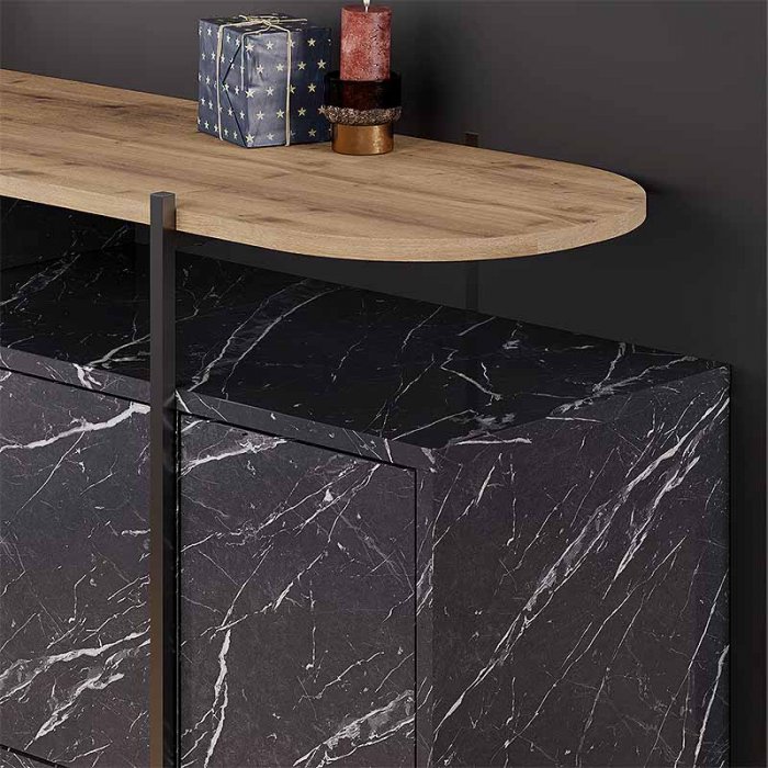 Μπουφές Hanley Megapap χρώμα μαύρο εφέ μαρμάρου 150x38x86,2εκ.