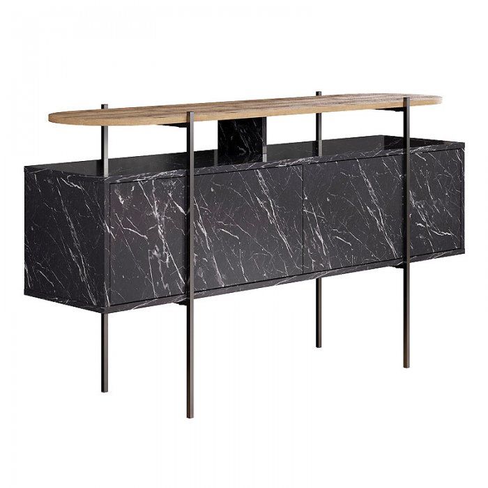 Μπουφές Hanley Megapap χρώμα μαύρο εφέ μαρμάρου 150x38x86,2εκ.