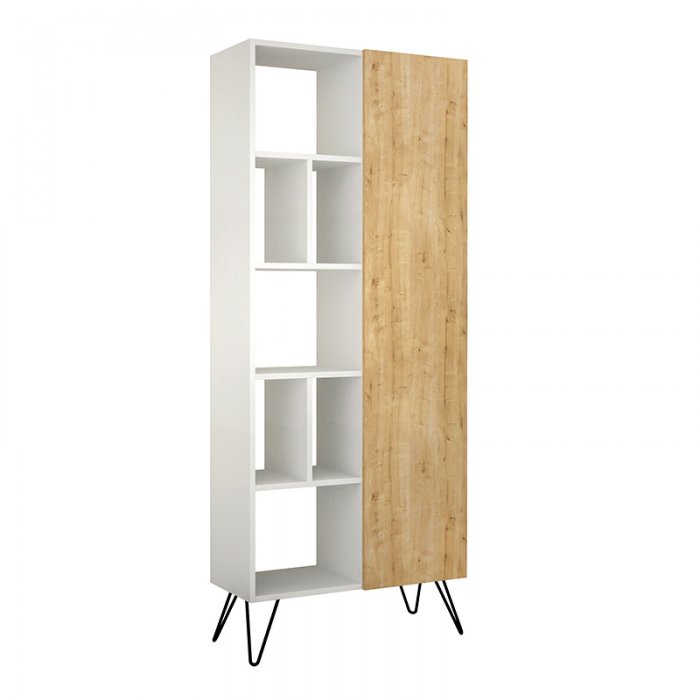 Βιβλιοθήκη Jedda Megapap χρώμα λευκό - φυσικό οξιάς 80,6x29,6x191εκ.